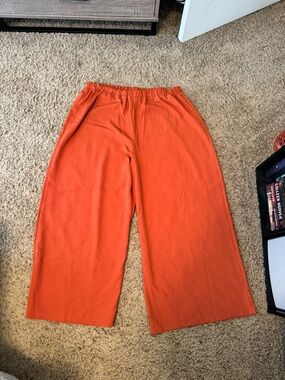Wide-Leg Elastic Waist linen Orange Pants